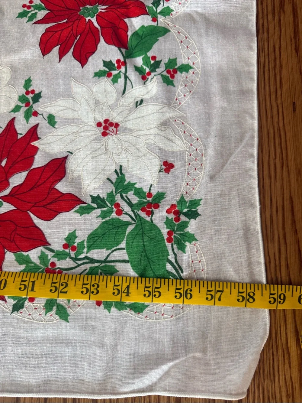 Vintage Poinsettia Holiday Tablecloth - Red, White & Green